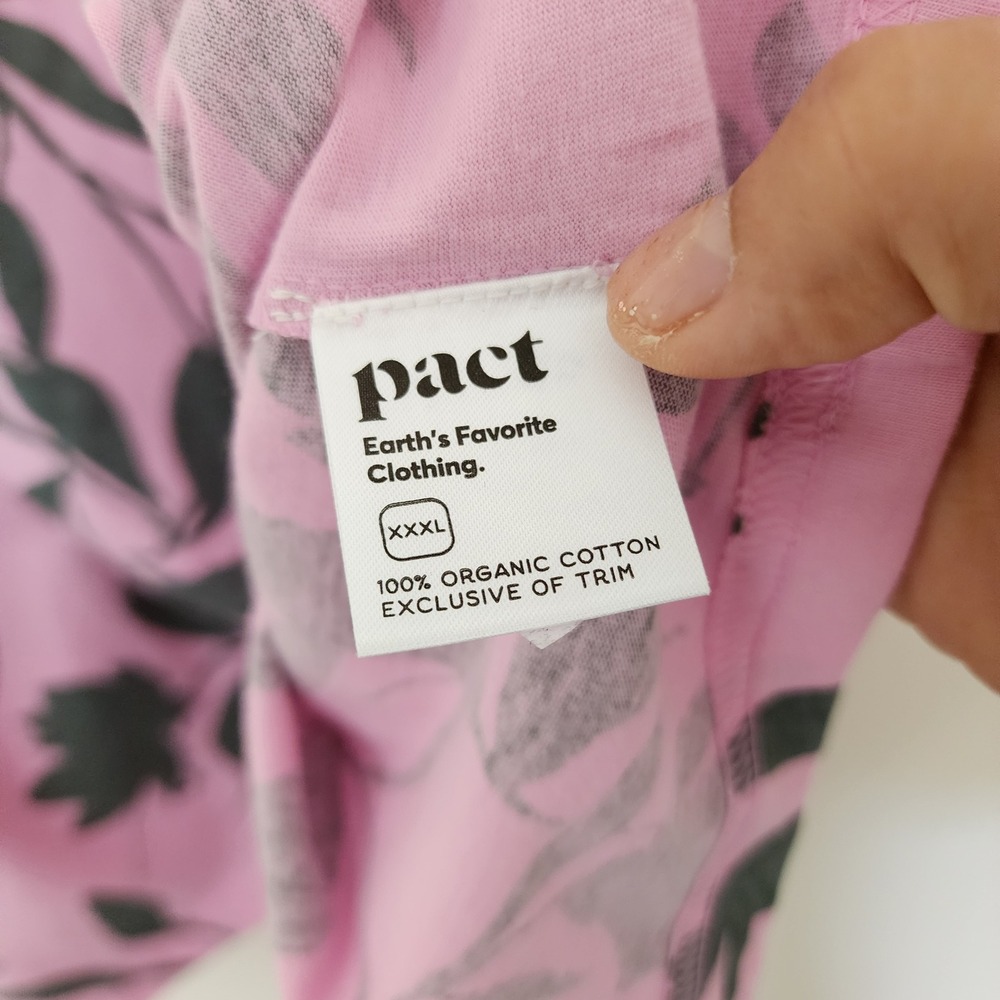 Pact Organic Cotton Tank Top Pink Grey Leaf Print Split Neck XXXL NWT resortwear - Picture 4 of 5